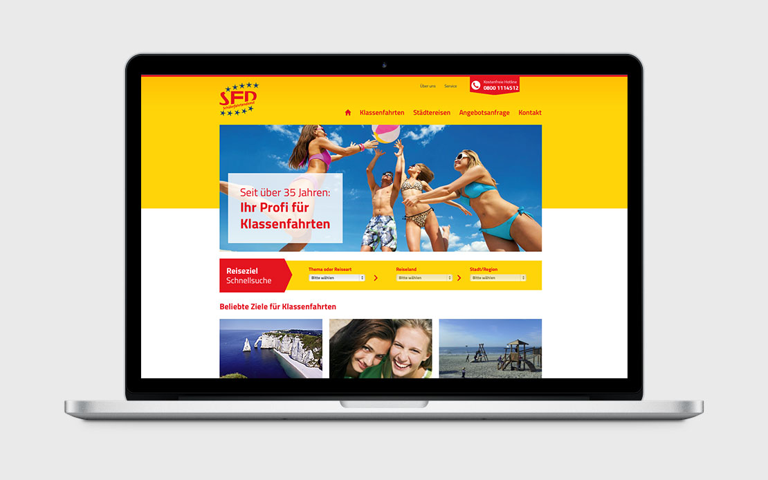 Webdesign der Startseite SFD Schülerfahrten Saarbrücken