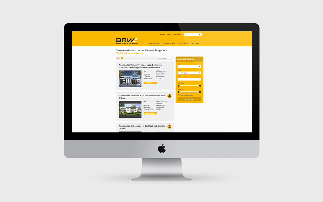 BRW, Webdesign, Immobilien, Übersichtseite