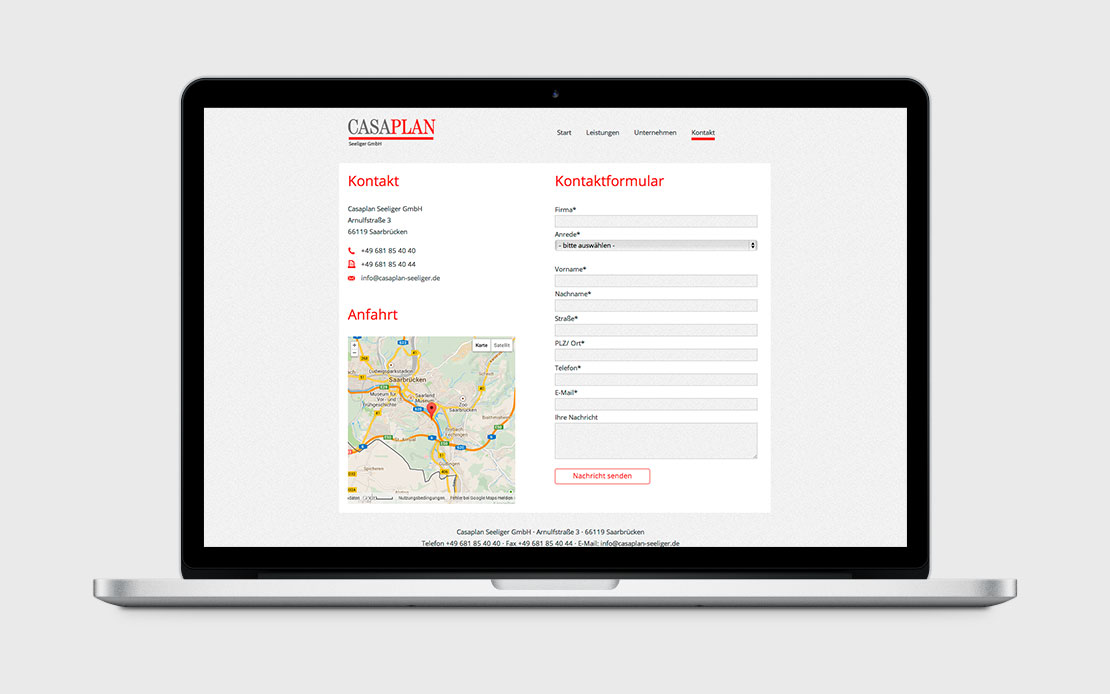 Casaplan, Webdesign, Kontaktseite